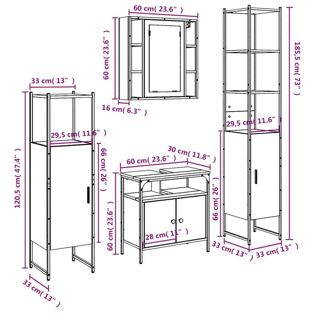 4-tlg. Badmöbel-Set Räuchereiche Holzwerkstoff