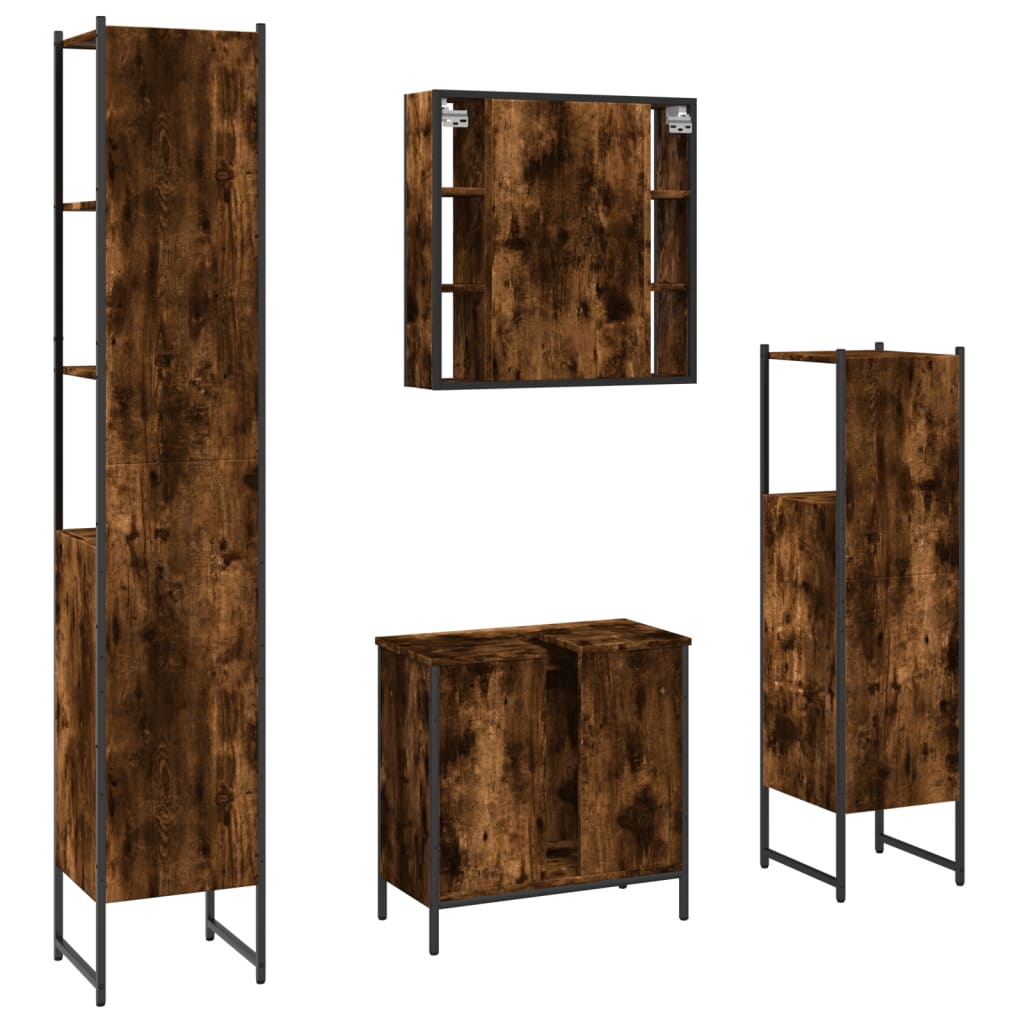 4-tlg. Badmöbel-Set Räuchereiche Holzwerkstoff