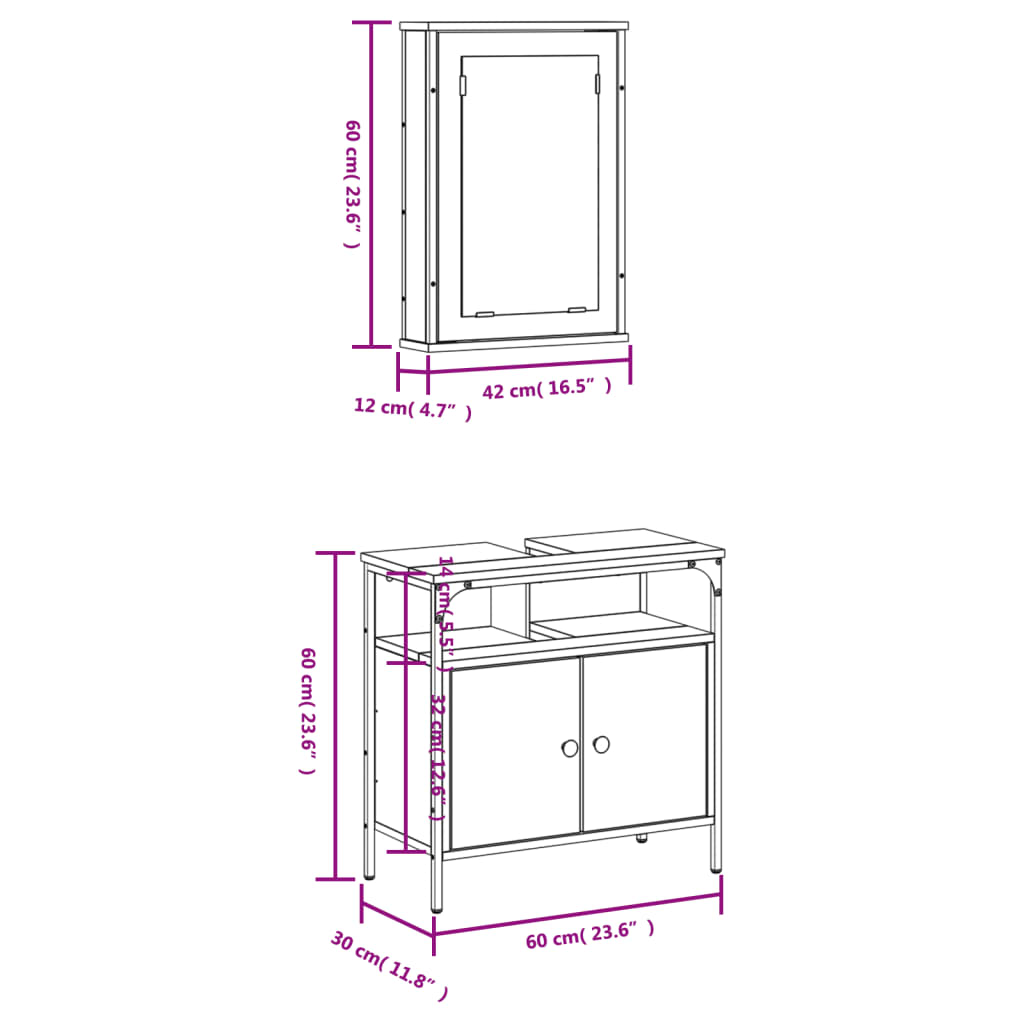 2-tlg. Badmöbel-Set Räuchereiche Holzwerkstoff