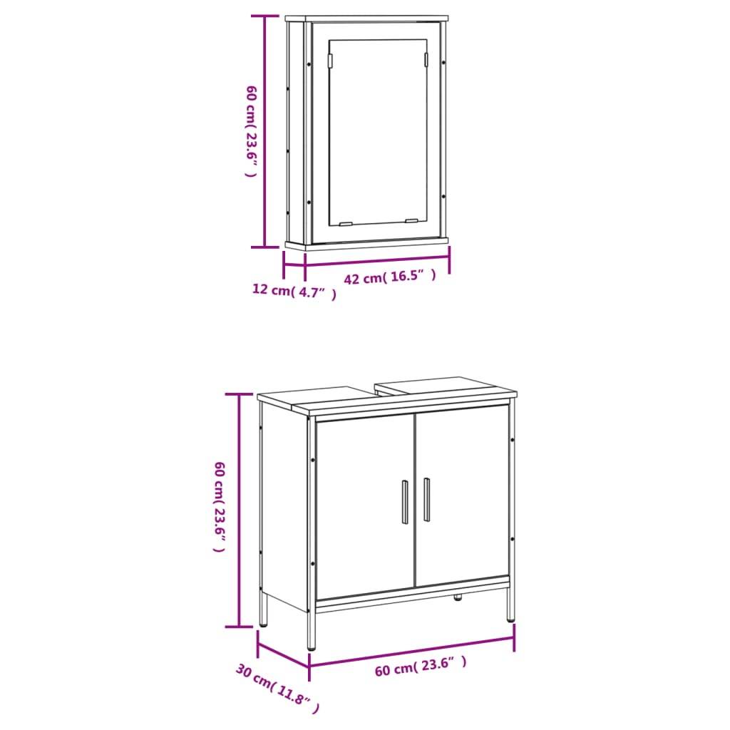 2-tlg. Badmöbel-Set Räuchereiche Holzwerkstoff