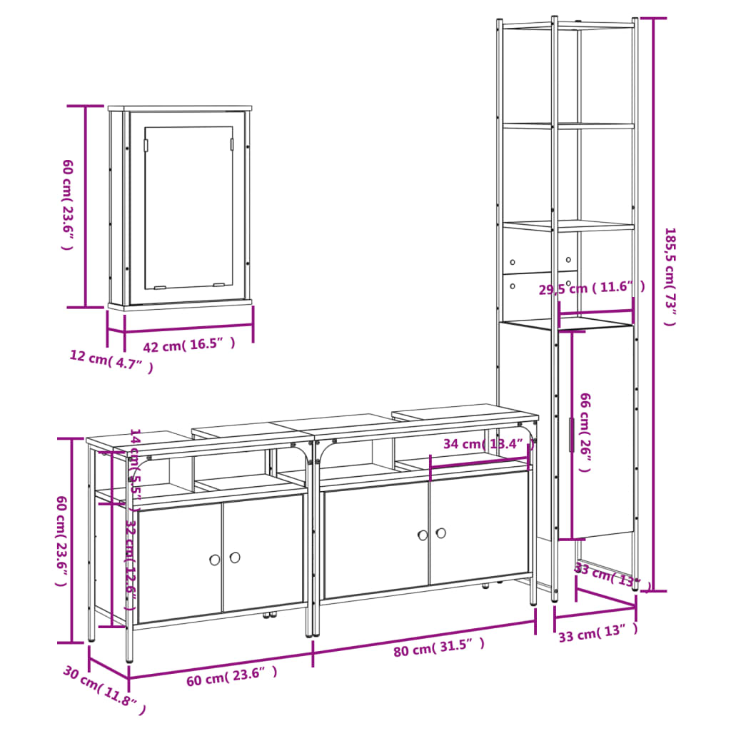 4-tlg. Badmöbel-Set Räuchereiche Holzwerkstoff