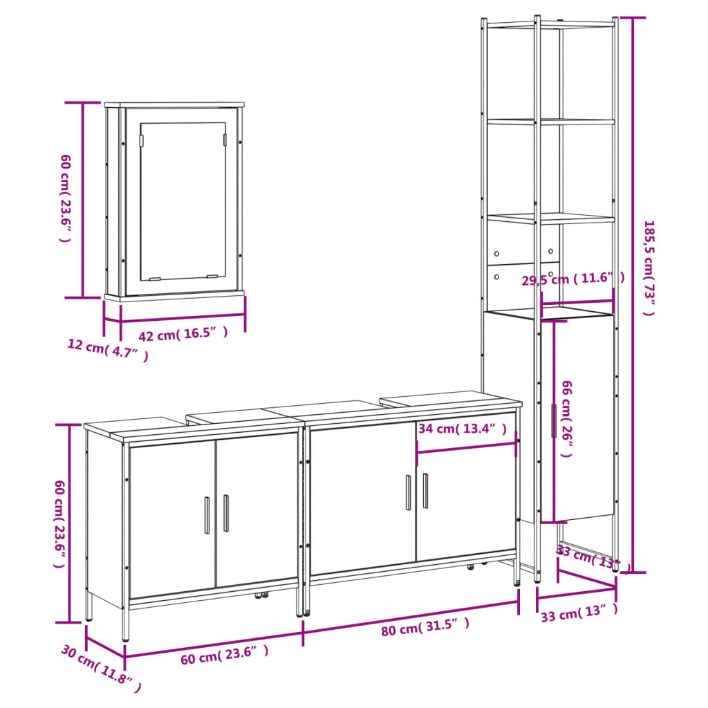 4-tlg. Badmöbel-Set Räuchereiche Holzwerkstoff