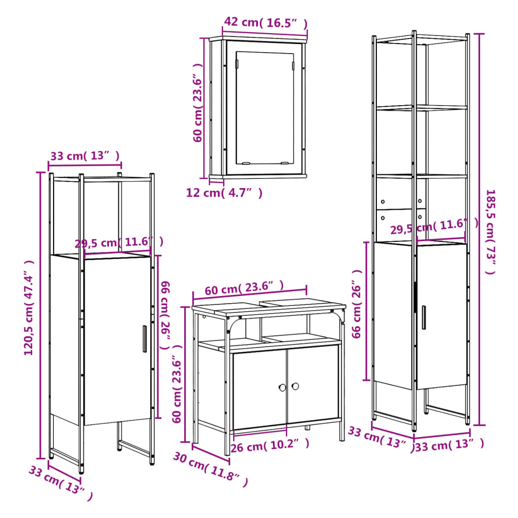 4-tlg. Badmöbel-Set Räuchereiche Holzwerkstoff