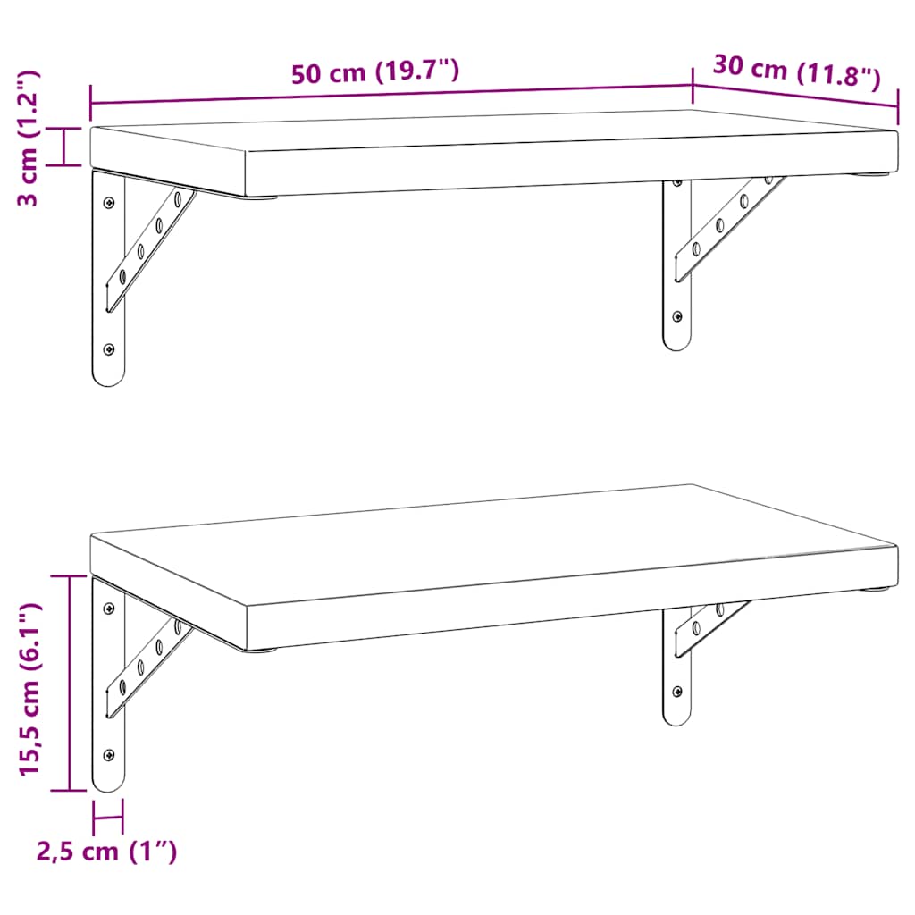 Wandregale 2 Stk. 50x30 cm Silbern Edelstahl