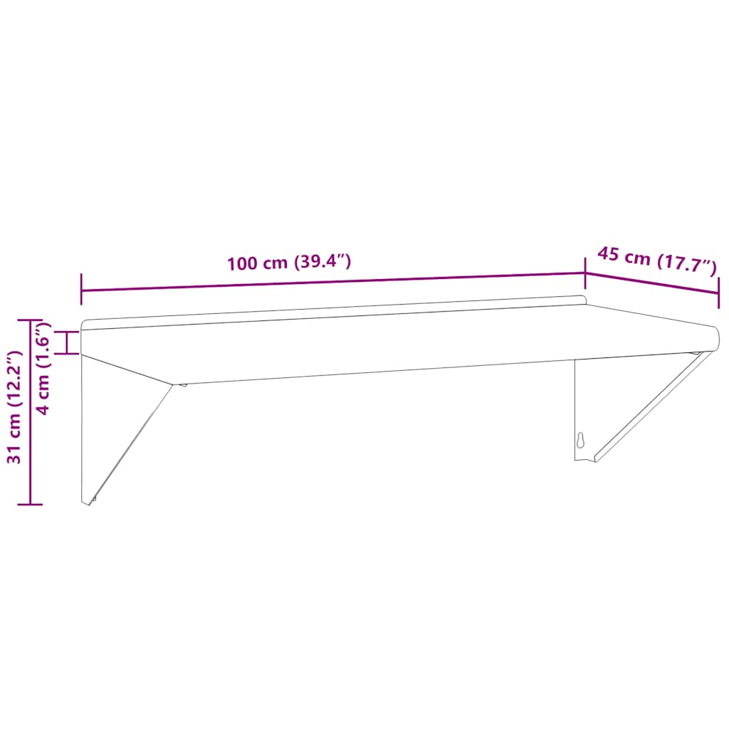 Wandregal 100x45x31 cm Silbern Edelstahl