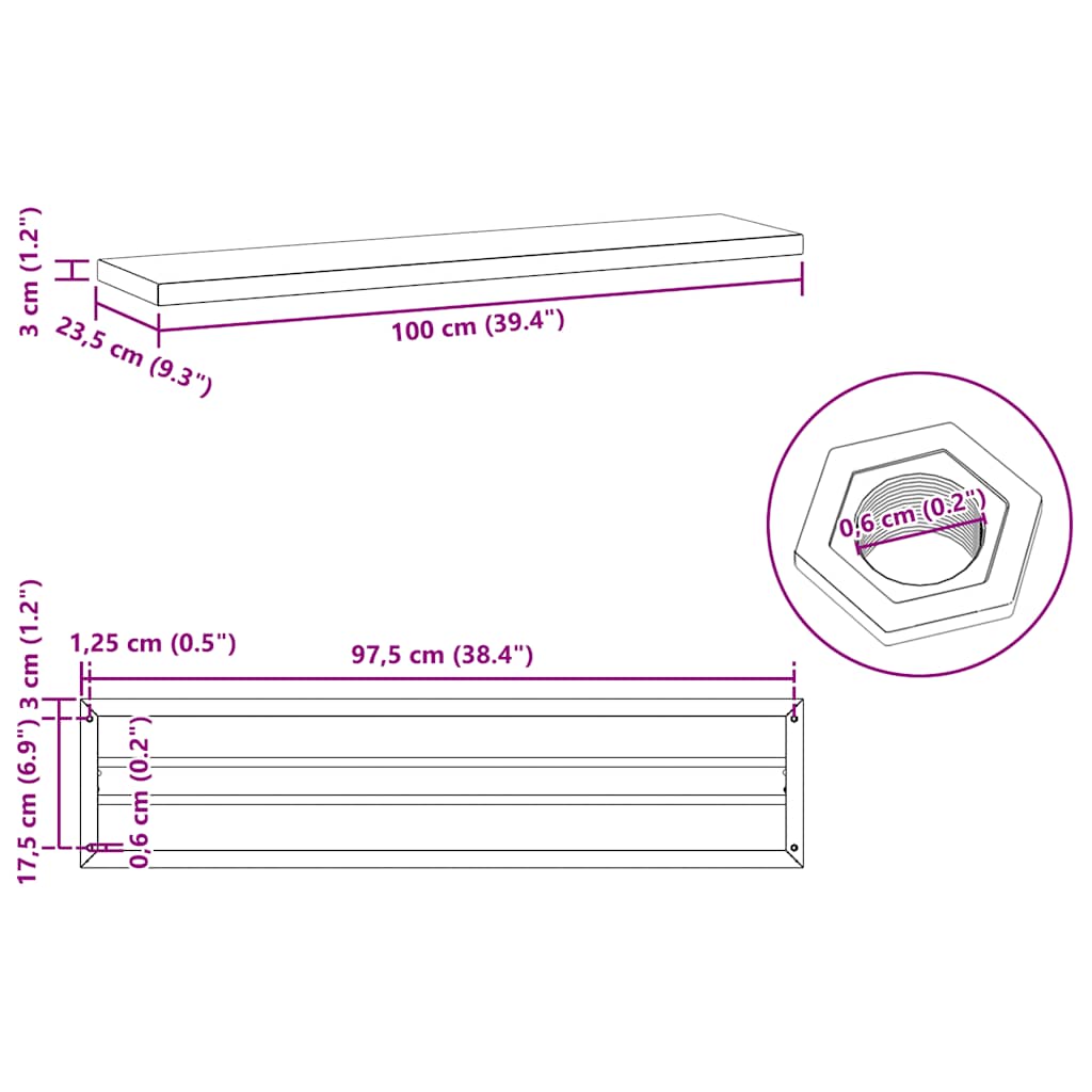 Wandregale 2 Stk. 100x23,5 cm Silbern Edelstahl