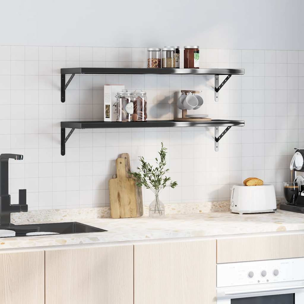 Wandregale 2 Stk. 100x30 cm Schwarz Edelstahl