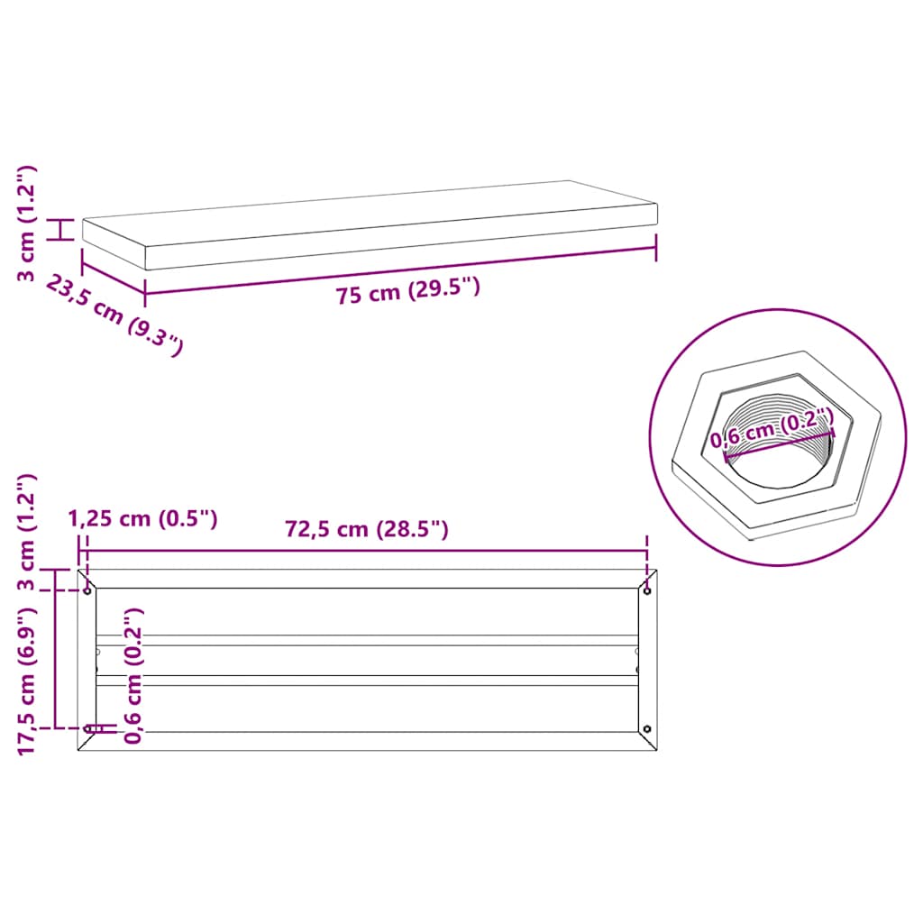 Wandregale 2 Stk. 75x23,5 cm Schwarz Edelstahl