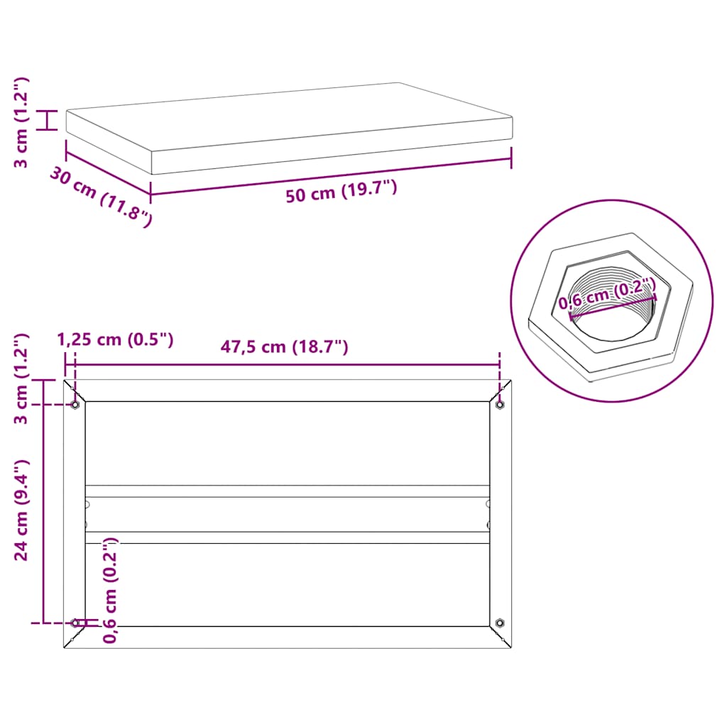 Wandregale 2 Stk. 50x30 cm Schwarz Edelstahl