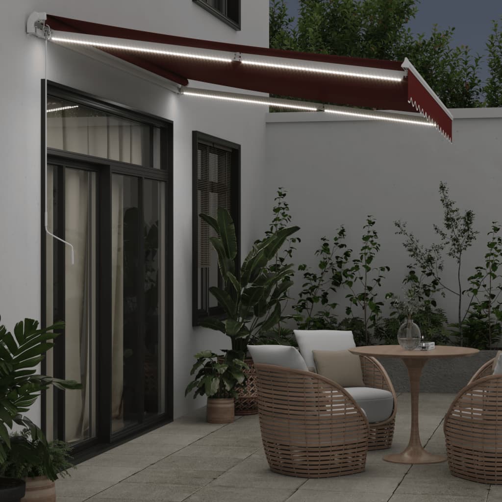 Markise Manuell mit LED Weinrot 350x250 cm