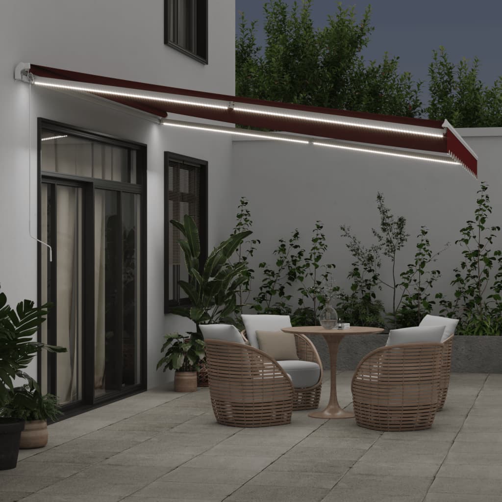 Markise Manuell mit LED Weinrot 400x350 cm