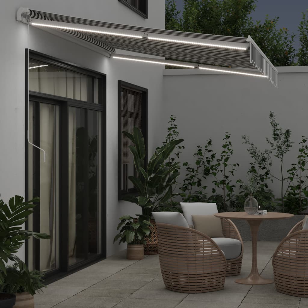 Markise mit LED-Beleuchtung Manuell Anthrazit & Weiß 350x250 cm