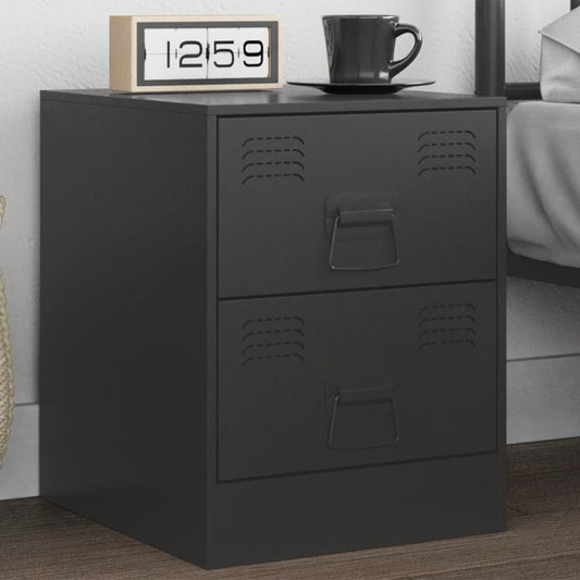 Bedside Table Black 34.5x39x44 cm Steel