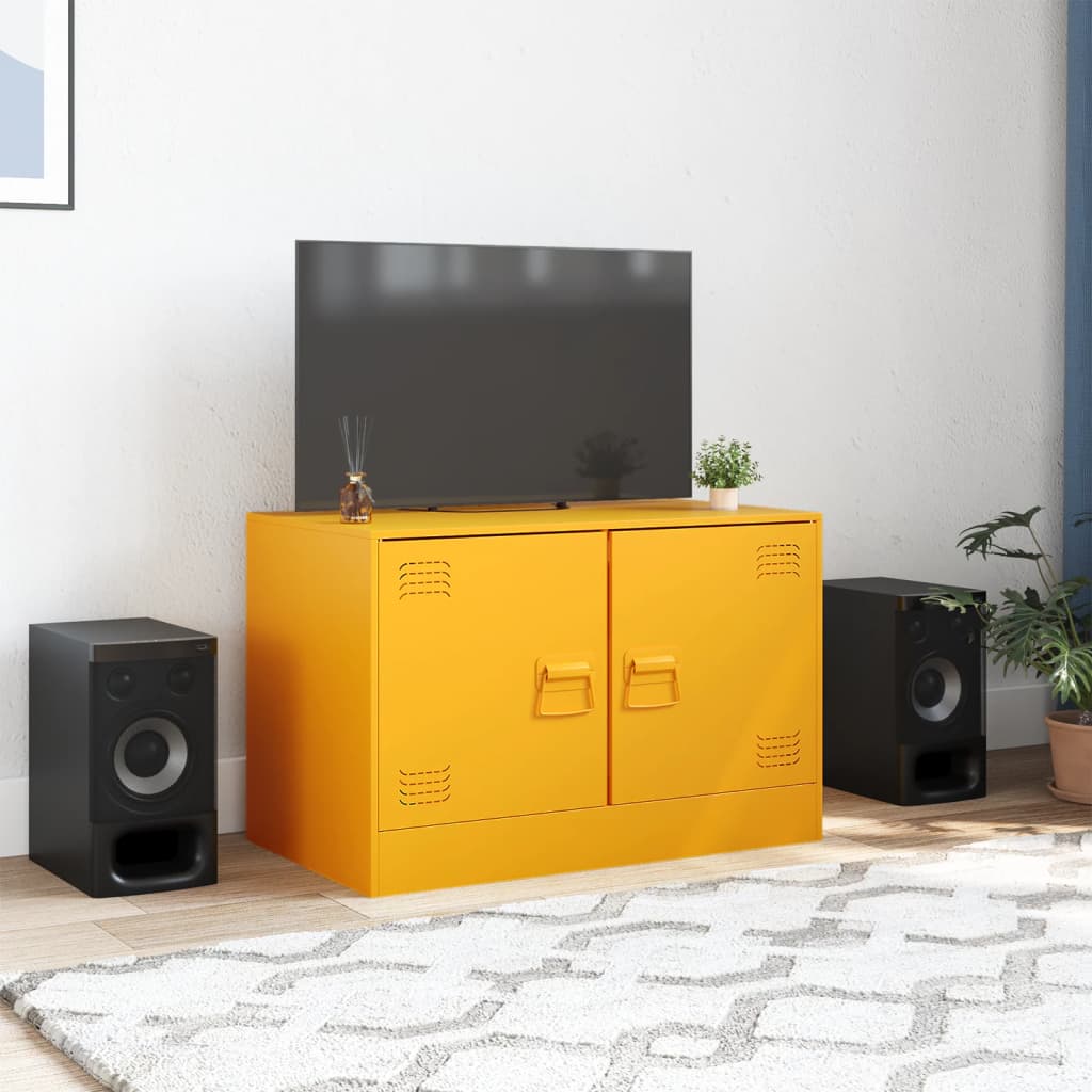 Meuble TV jaune moutarde 67x39x44 cm en acier