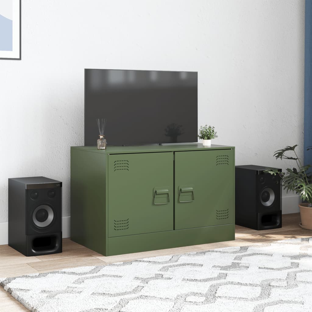 Meuble TV vert olive 67x39x44 cm en acier