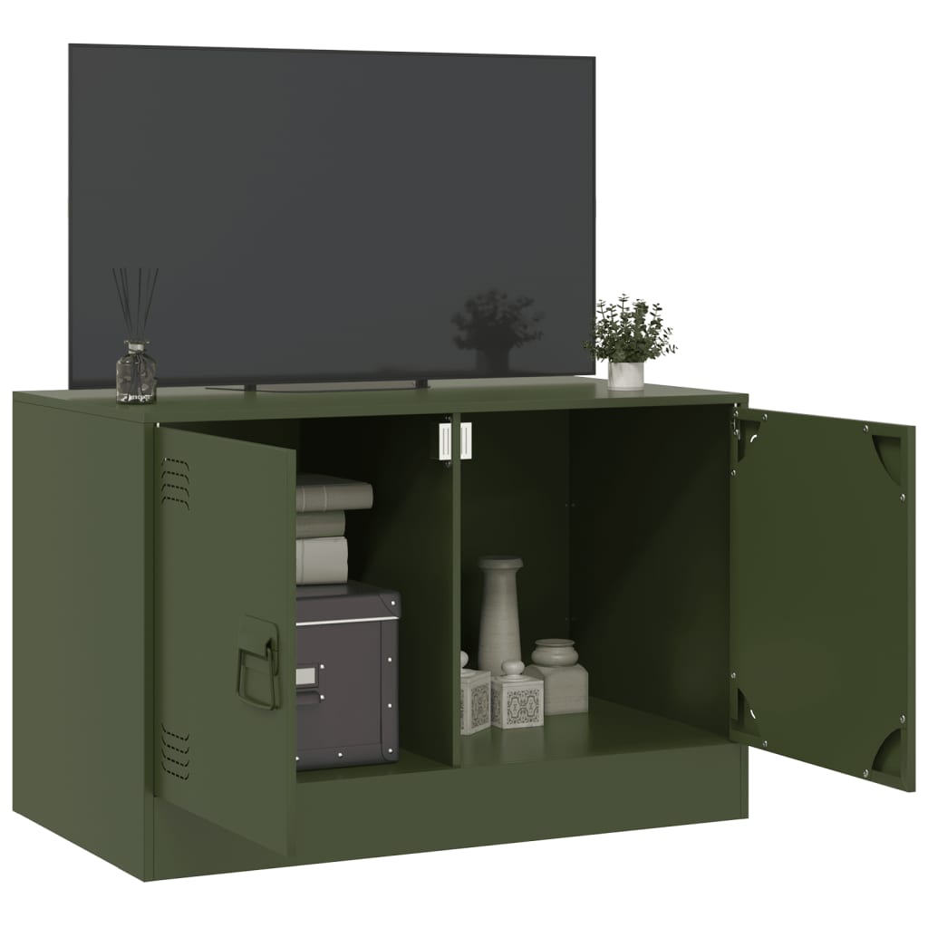 Meuble TV vert olive 67x39x44 cm en acier