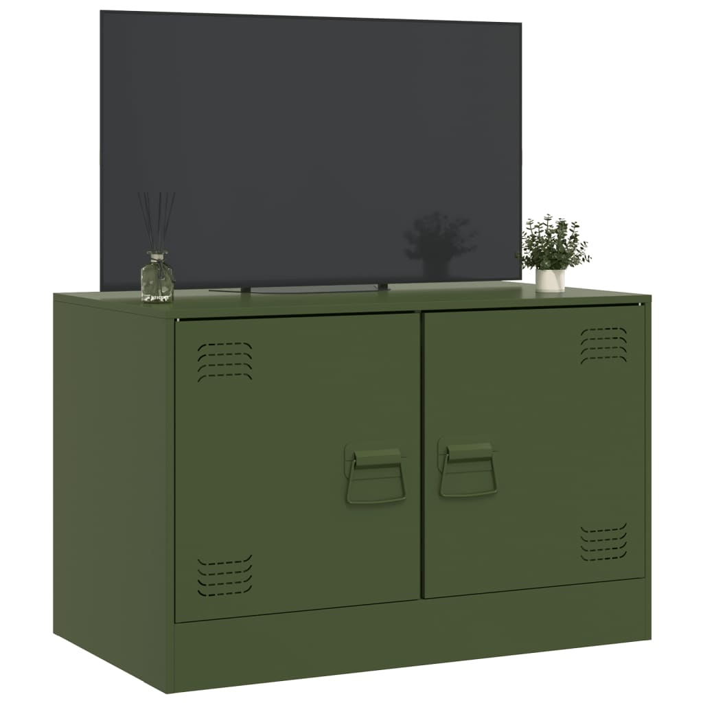 Meuble TV vert olive 67x39x44 cm en acier