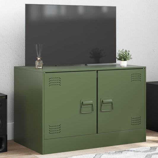 Meuble TV vert olive 67x39x44 cm en acier
