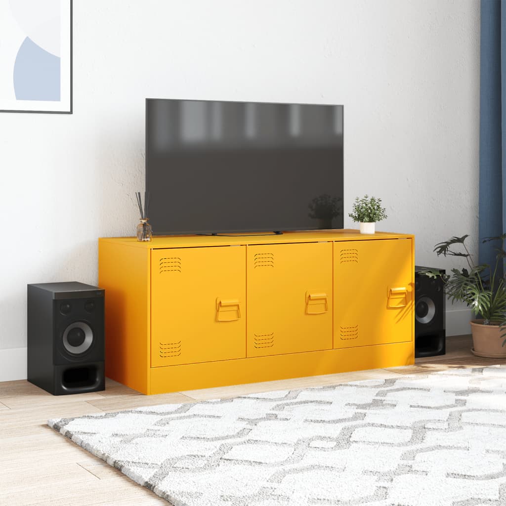 Meuble TV jaune moutarde 99x39x44 cm en acier