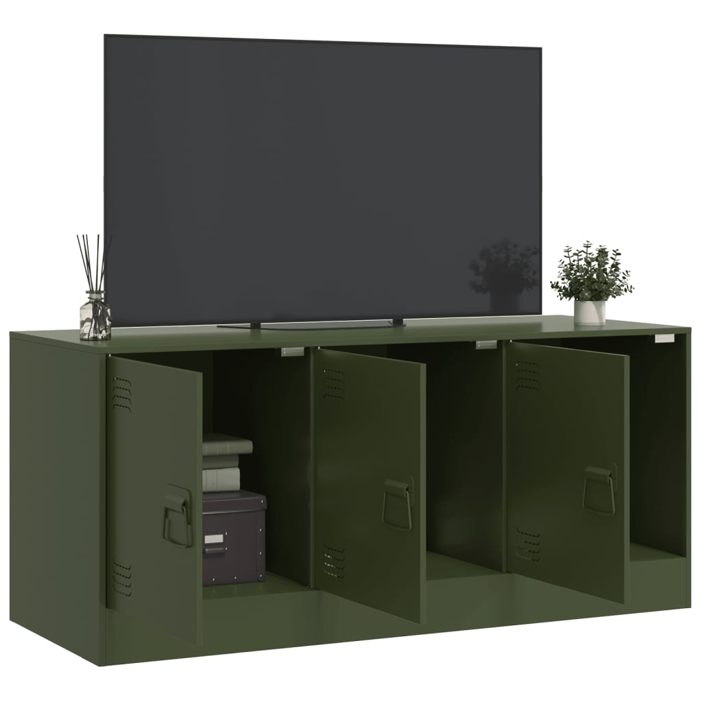 Meuble TV vert olive 99x39x44 cm en acier