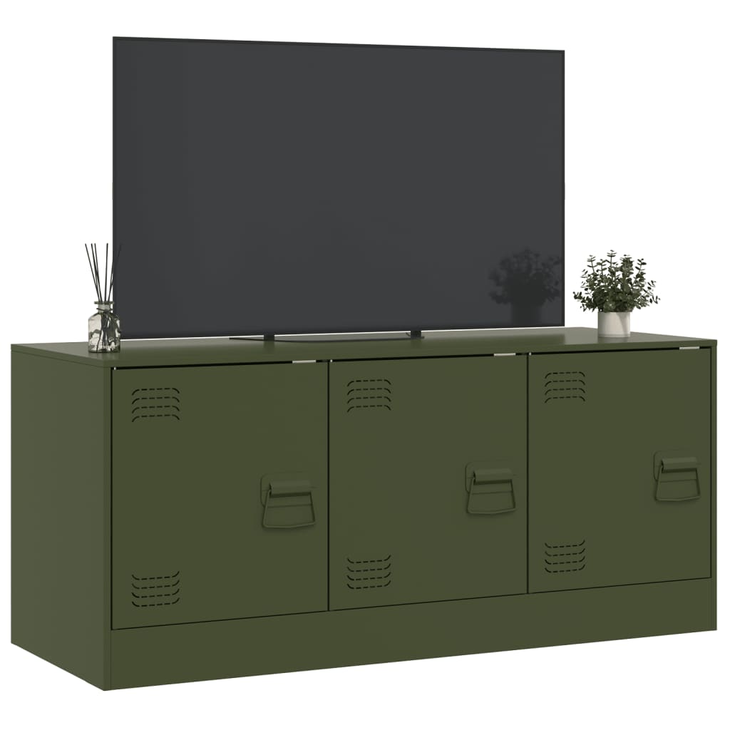 Meuble TV vert olive 99x39x44 cm en acier