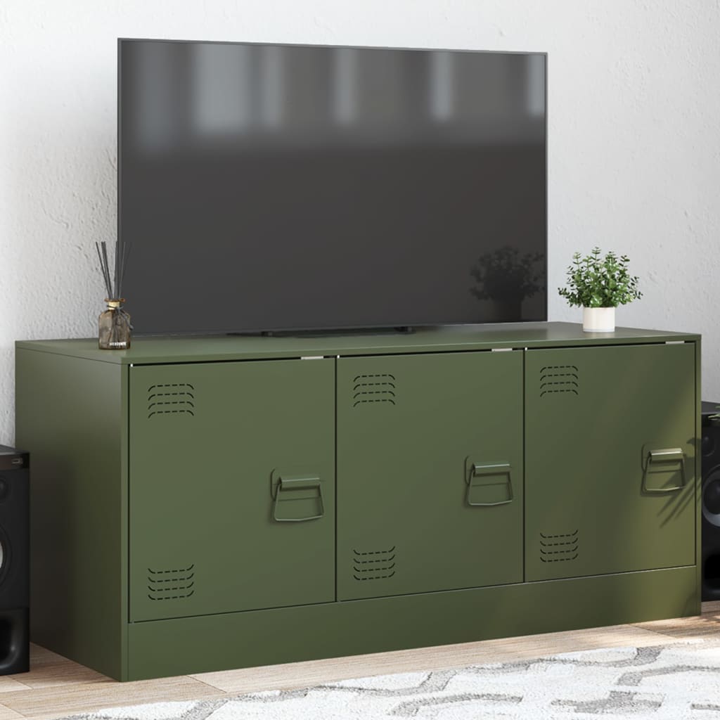Meuble TV vert olive 99x39x44 cm en acier