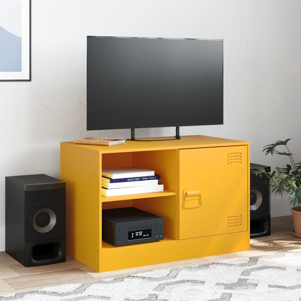 Meuble TV jaune moutarde 67x39x44 cm en acier