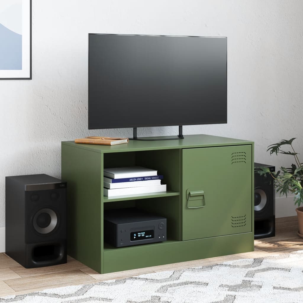 Meuble TV vert olive 67x39x44 cm en acier