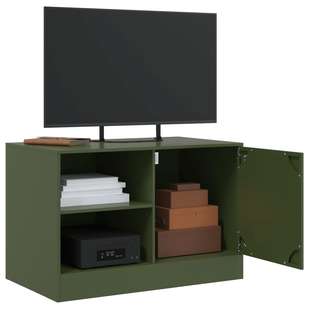 Meuble TV vert olive 67x39x44 cm en acier