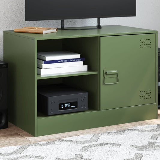 Meuble TV vert olive 67x39x44 cm en acier