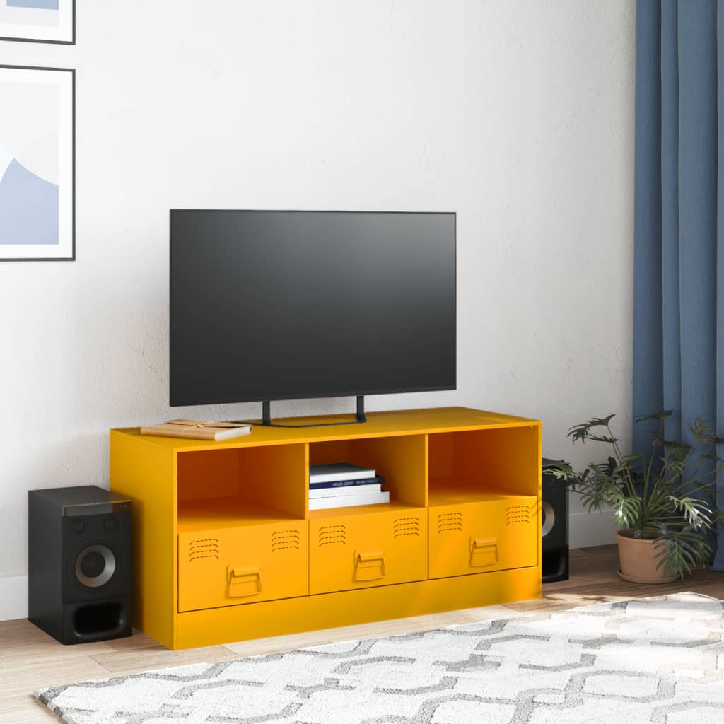 Meuble TV jaune moutarde 99x39x44 cm en acier