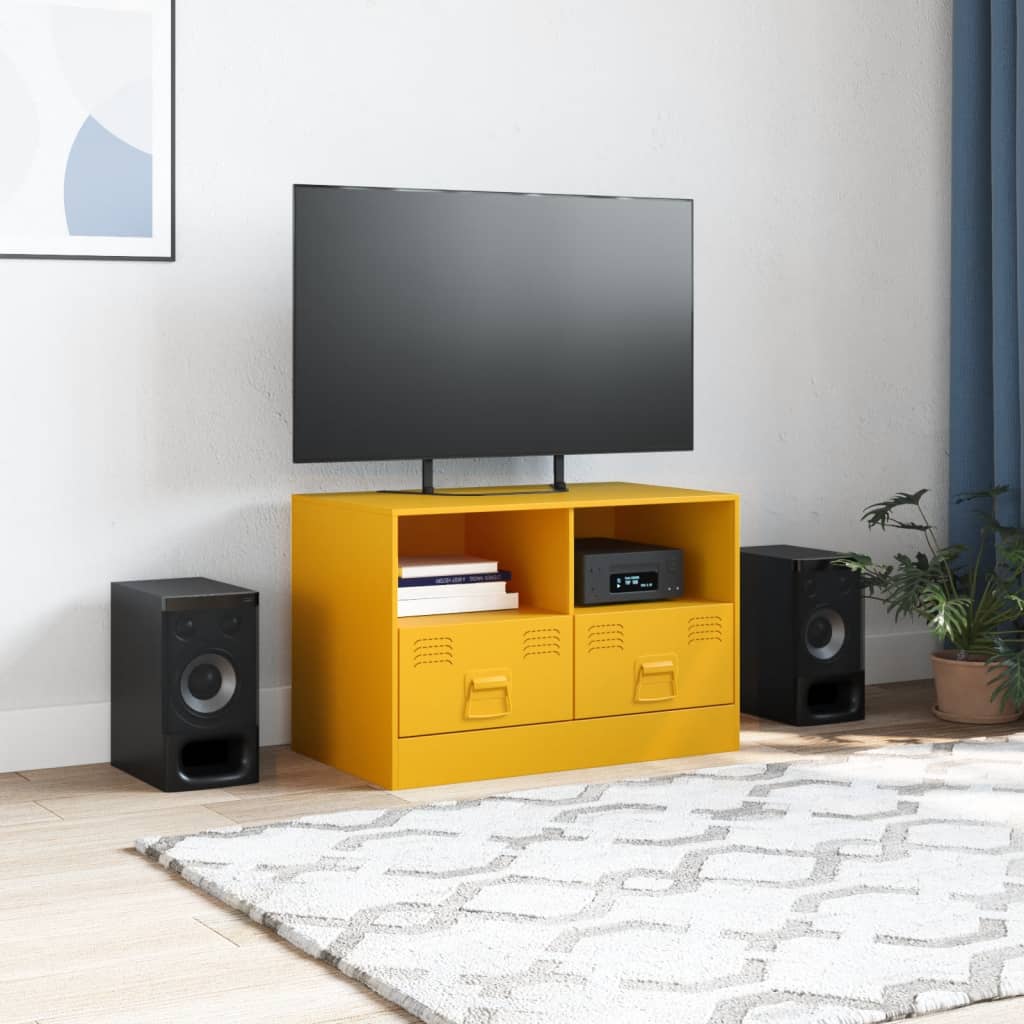 Meuble TV jaune moutarde 67x39x44 cm en acier