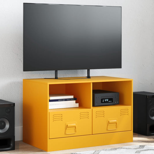 Meuble TV jaune moutarde 67x39x44 cm en acier