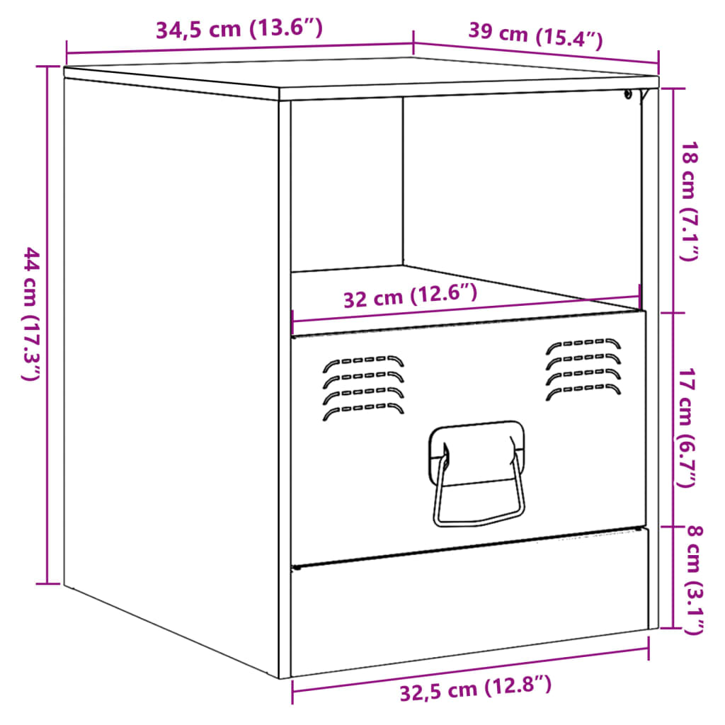 Tables de chevet 2 pcs. Noir 34,5x39x44 cm en acier