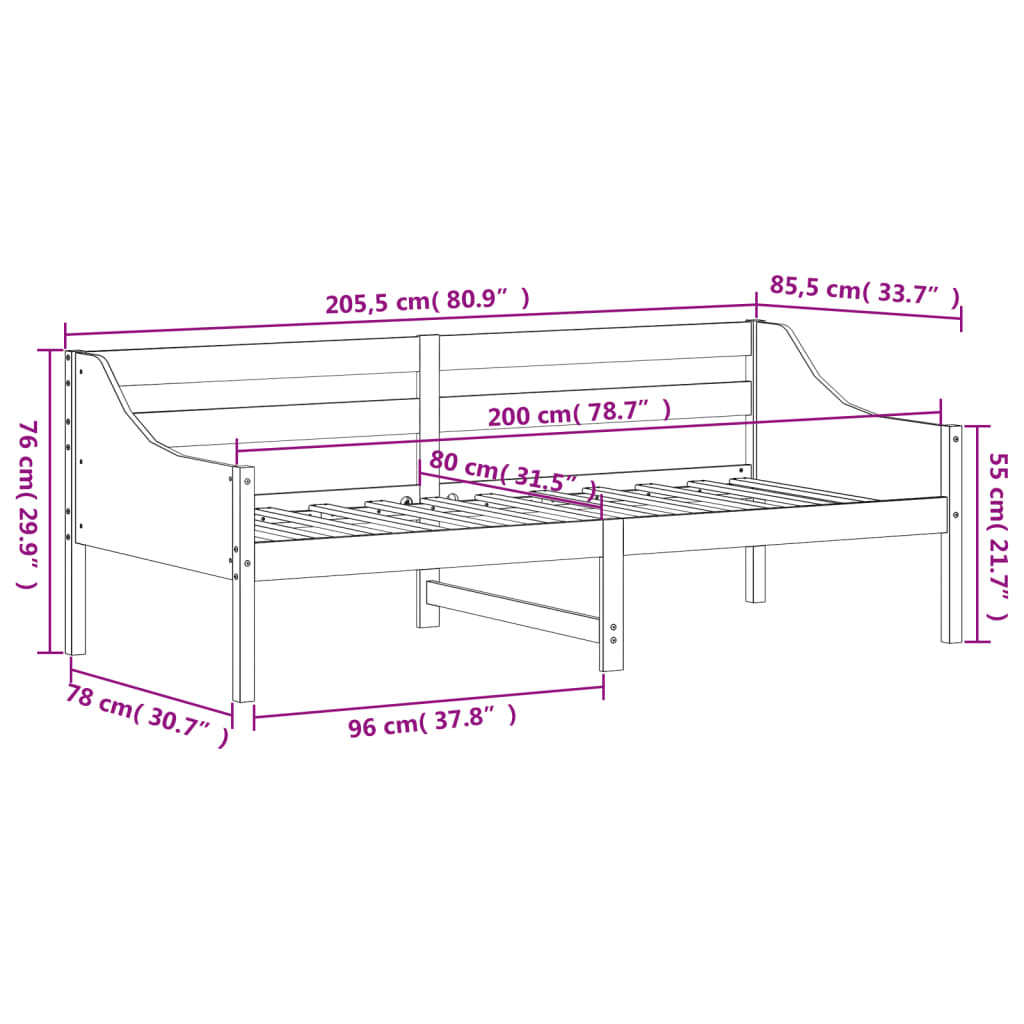 Lit de repos sans matelas ciré marron 80x200 cm bois de pin massif