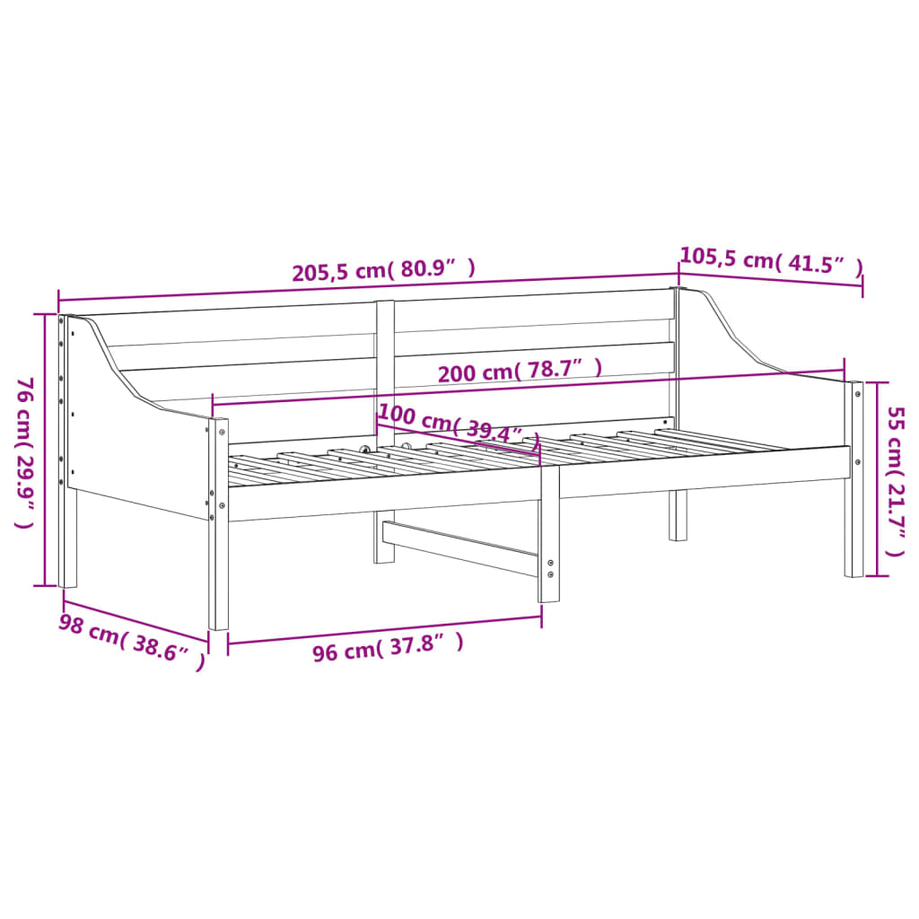 Tagesbett ohne Matratze Wachsbraun 100x200 cm Massivholz Kiefer