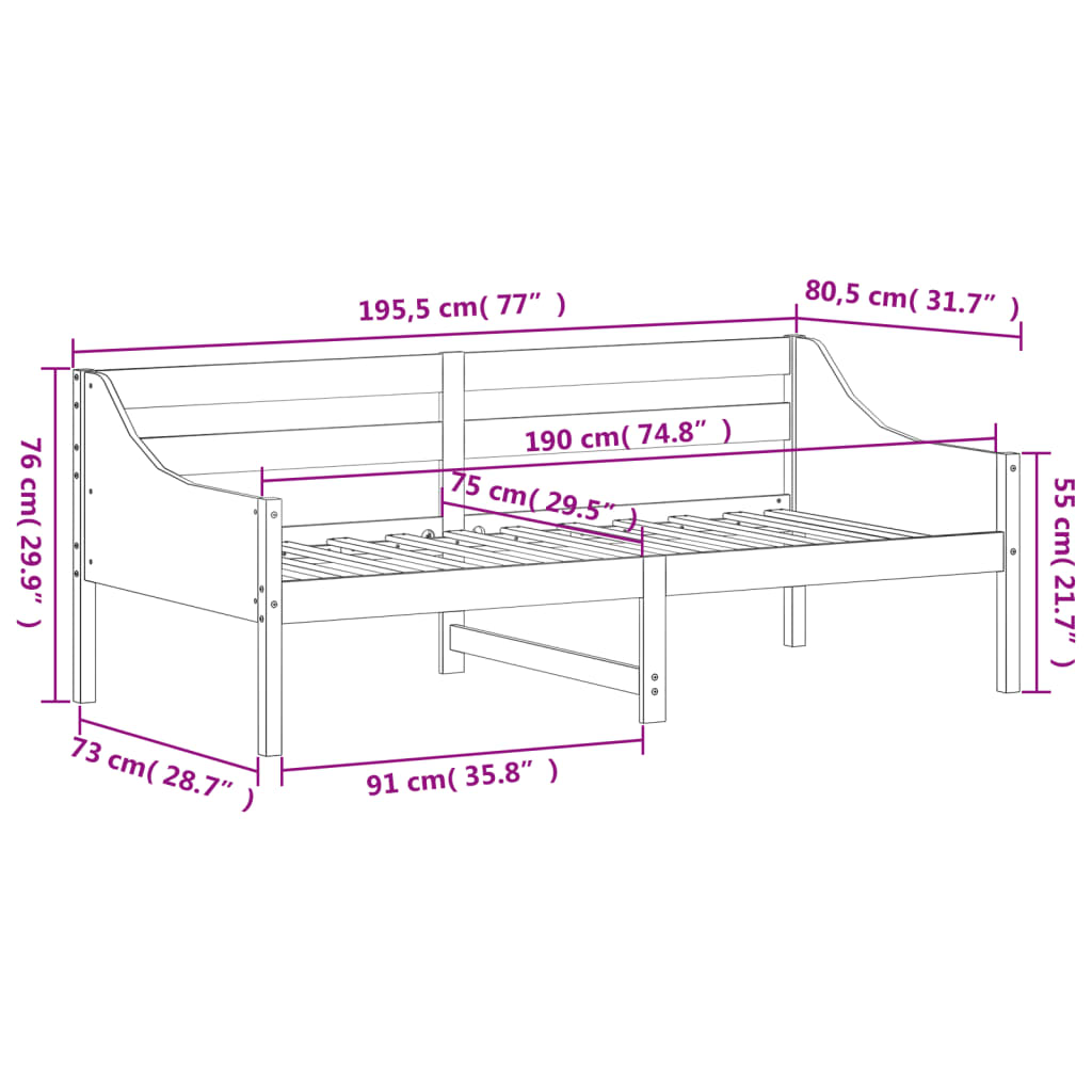 Daybed wax marron 75x190 cm bois de pin massif