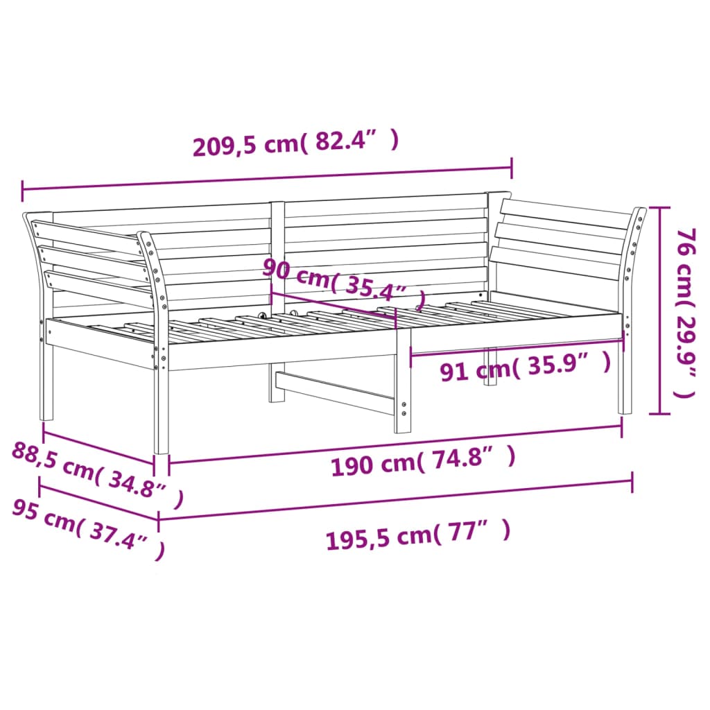 Lit de repos sans matelas blanc 90x190 cm en pin massif