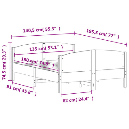 Massivholzbett ohne Matratze Weiß 135x190 cm Kiefernholz