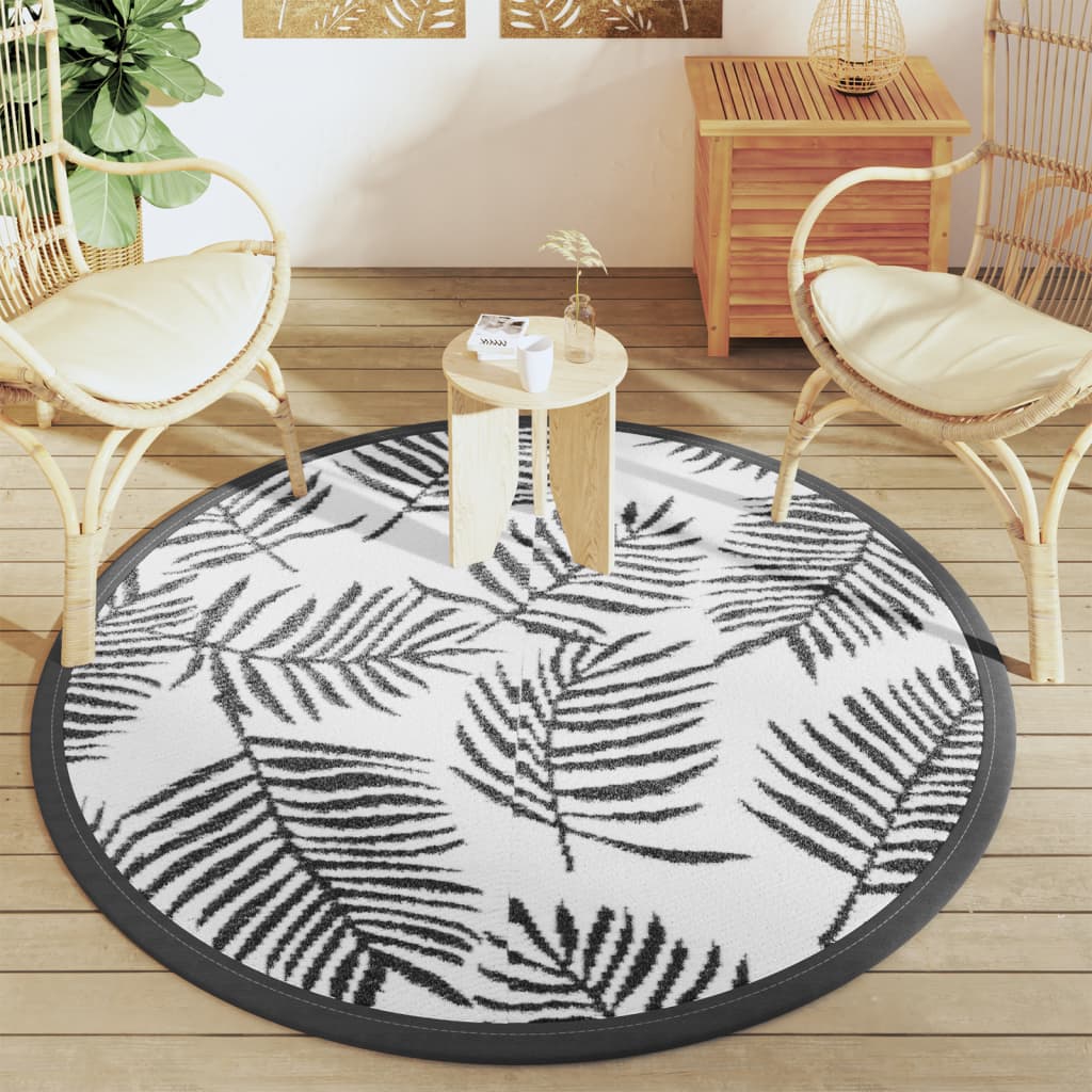 Tapis extérieur blanc et noir Ø160 cm PP