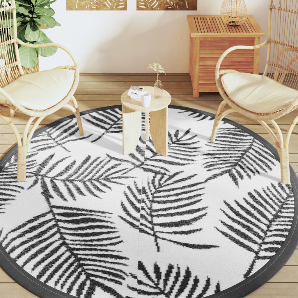 Tapis extérieur blanc et noir Ø200 cm PP