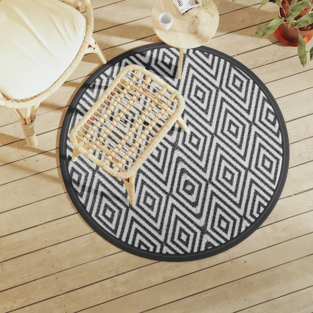 Outdoor-Teppich ARAKIL Weiß und Schwarz Ø120 cm PP