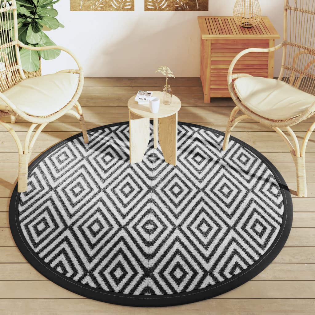 Tapis extérieur blanc et noir Ø160 cm PP