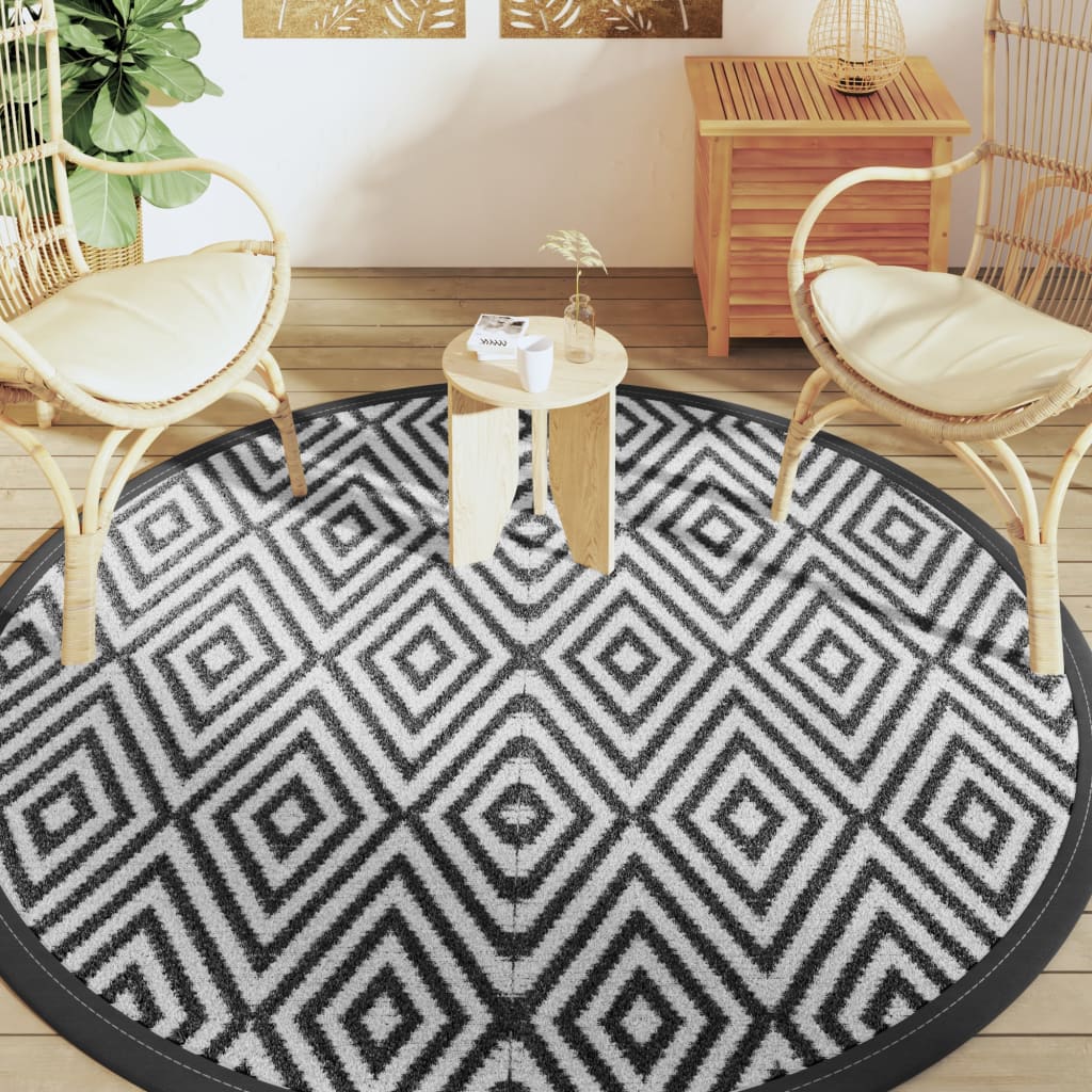 Tapis extérieur blanc et noir Ø200 cm PP