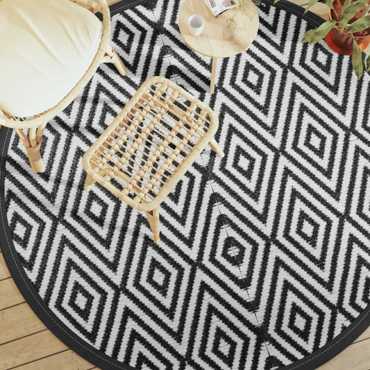 Tapis extérieur blanc et noir Ø200 cm PP