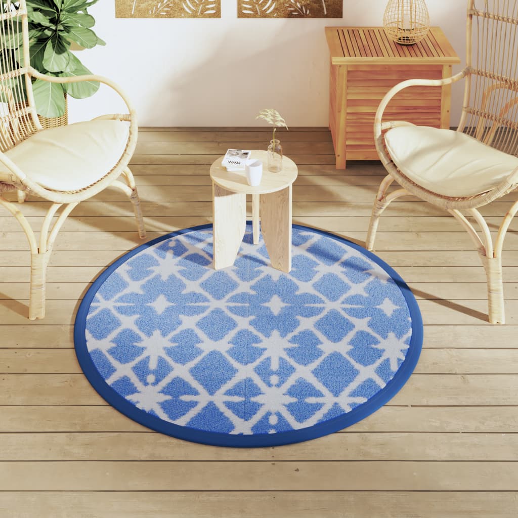 Outdoor-Teppich ARAKIL Blau und Weiß Ø120 cm PP