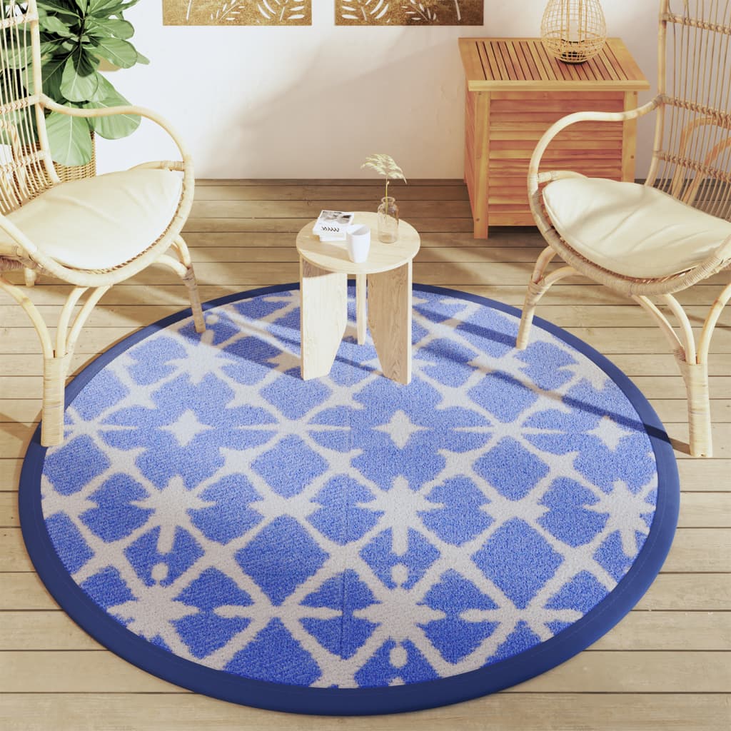 Tapis extérieur bleu et blanc Ø160 cm PP