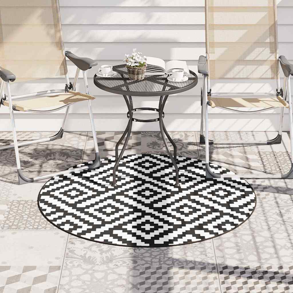 Outdoor-Teppich ARAKIL Weiß und Schwarz Ø120 cm PP