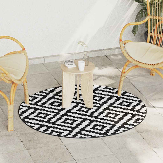 Outdoor-Teppich ARAKIL Weiß und Schwarz Ø120 cm PP