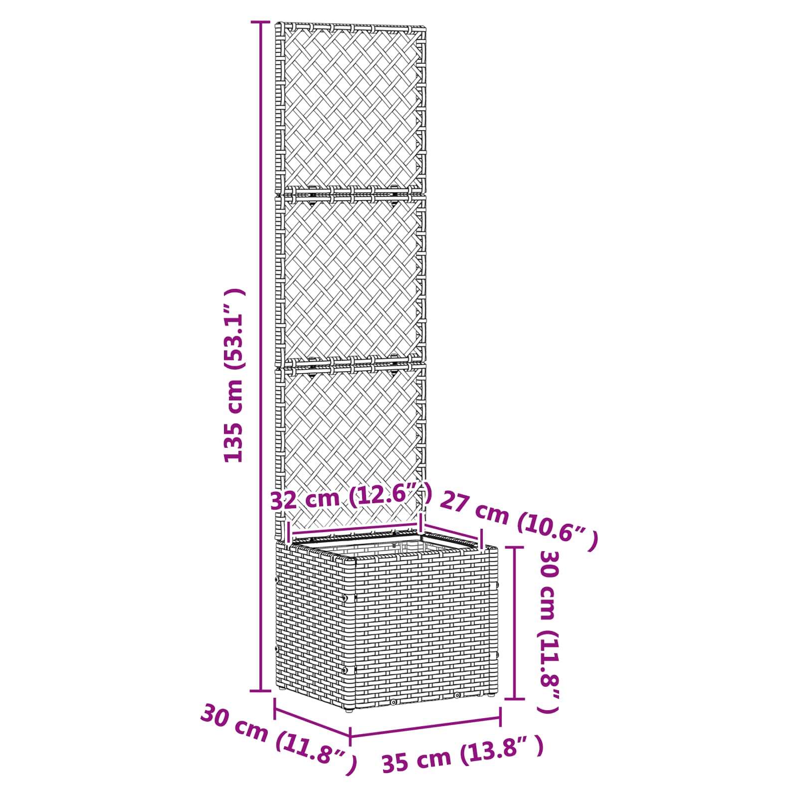 Garden Trellis Planter Schwarz 35 x 30 x 135 cm Metall